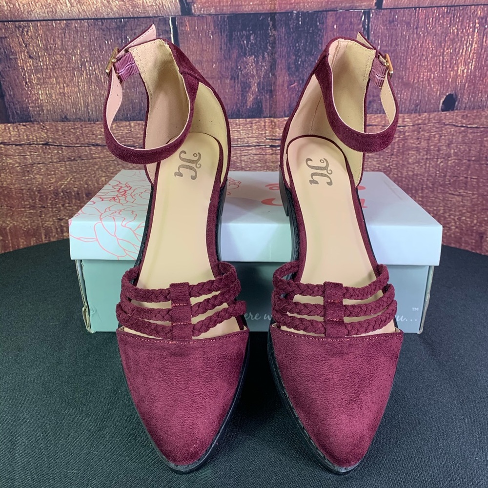 JG Anistn Wine Color Ankle Strap Flats